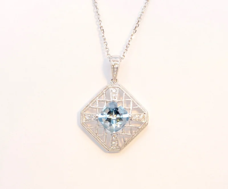 sparkling crystal necklaces for women -Aquamarine Pendant with White Gold Chain