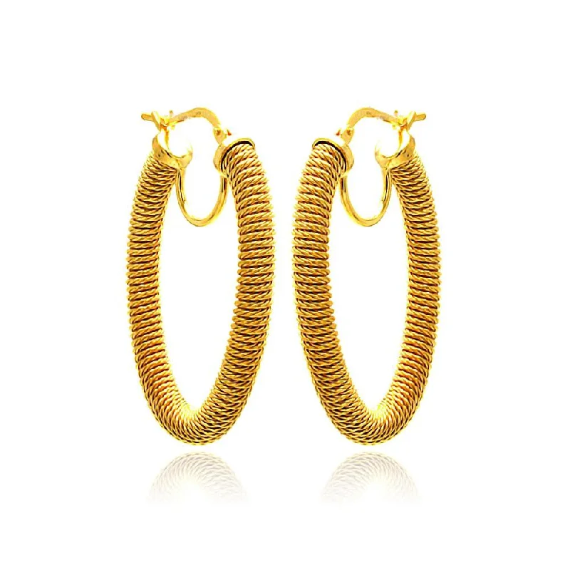 trendy gold earrings for women -Clearance-Silver 925 Gold Plated Hoop Earrings - ITE00044GP