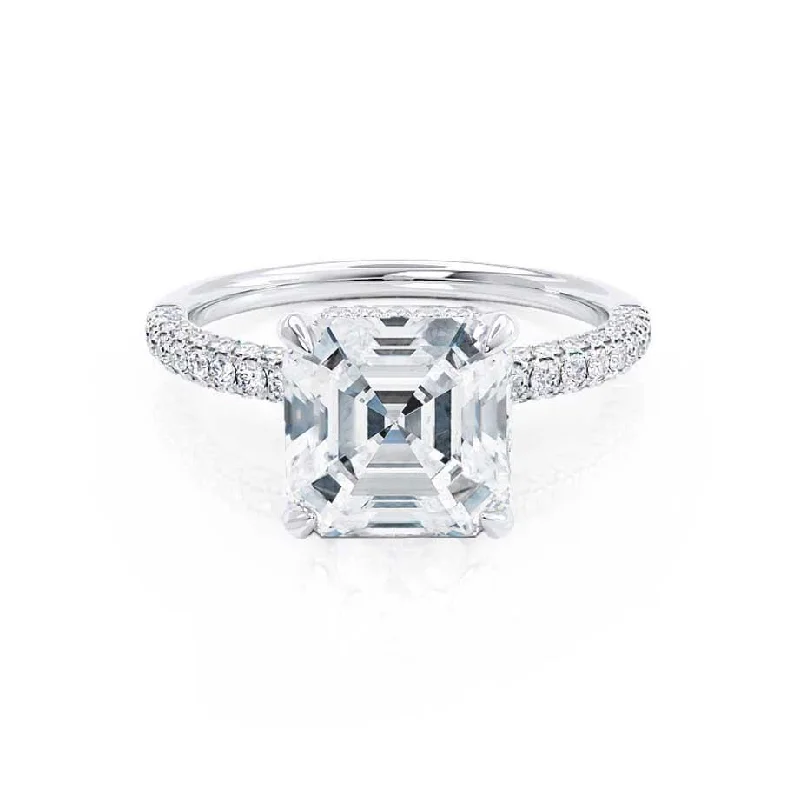 large solitaire engagement rings -1.30 CT Asscher Shaped Moissanite Hidden Halo Style Engagement Ring