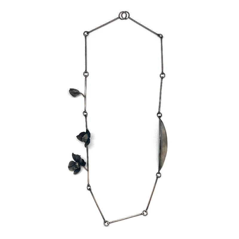 high-end necklaces for women -Oxidized Silver Orchid Necklace