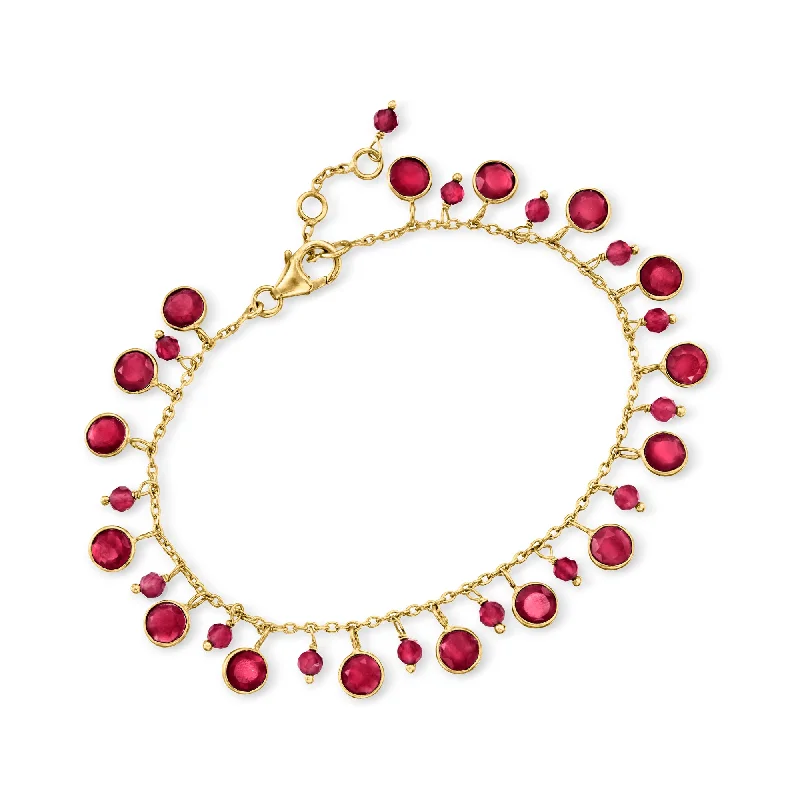 Ross-Simons Ruby Drop Bracelet in 18kt Gold Over Sterling