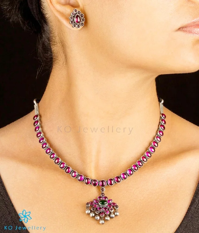 elegant heart-shaped necklaces for women -The Varga Addigai Silver Necklace (Oxidised)