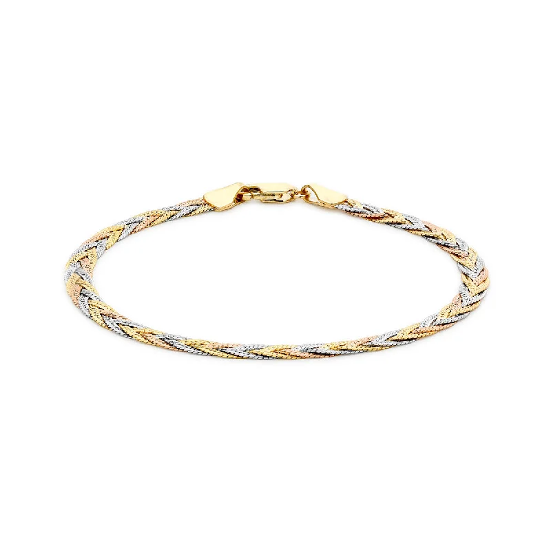 9K 3 Colour Gold Herringbone Chain Bracelet