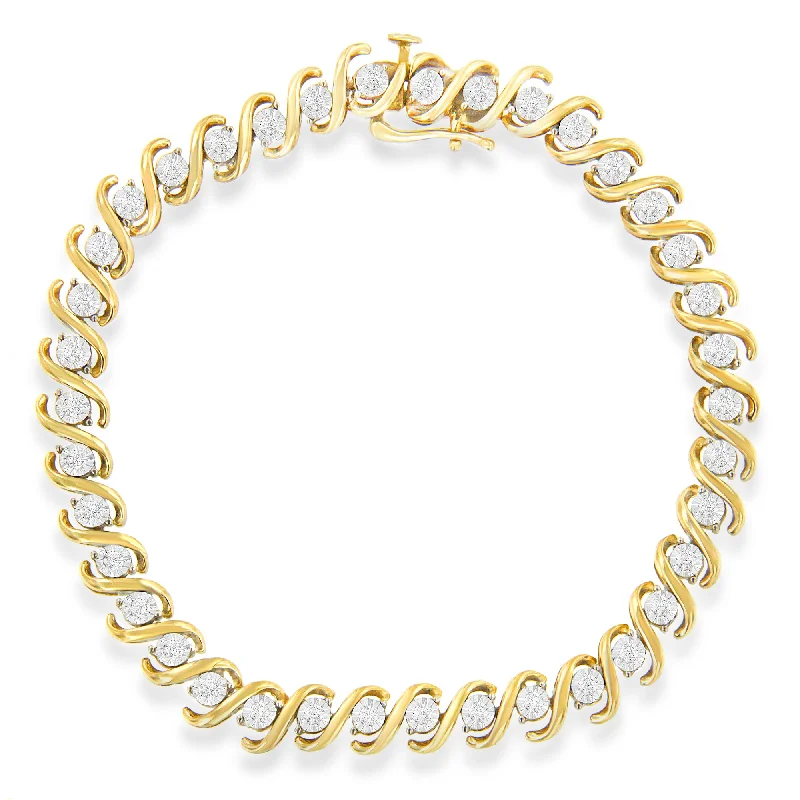 Yellow Plated Sterling Silver Round-Cut Diamond Bracelet