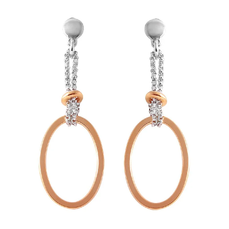 women’s designer earrings -Silver 925 Rose Gold Plated Single Oval Earrings - ITE00071RGP