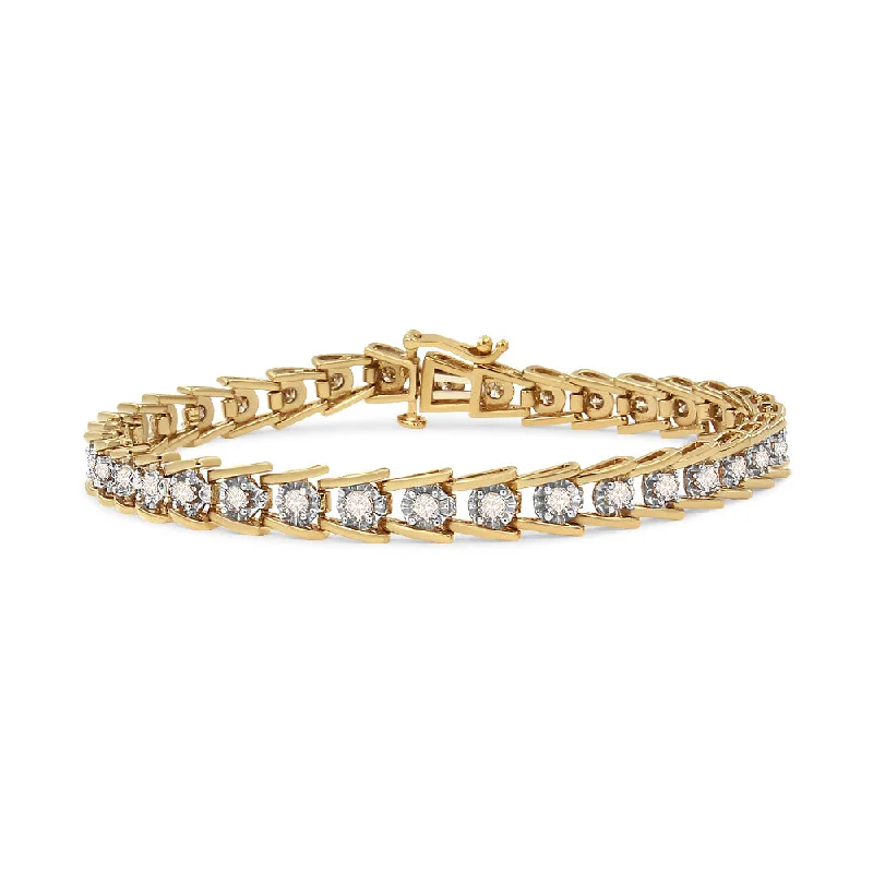 14K Yellow Gold Plated .925 Sterling Silver 2.00 Cttw Miracle Set Diamond Wave Link Bracelet