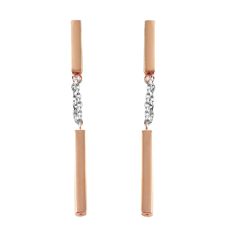 modern earrings for women -Silver 925 Rose Gold Plated Danging Bar Earrings - ITE00072RGP