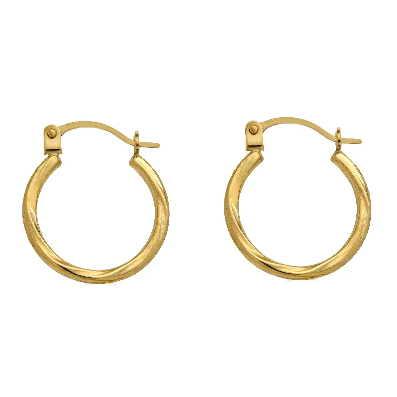 gold hoop earrings for women -14E00381. - 14 Karat Yellow Gold Twisted Hoop Latch Lock Earrings