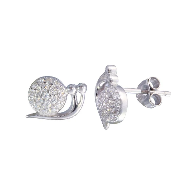 diamond earrings for women -Rhodium Plated 925 Sterling Silver Snail CZ  Stud Earrings - STE01216