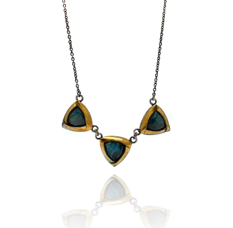 gemstone necklaces for women -Triple Labradorite and 24k Gold Necklace