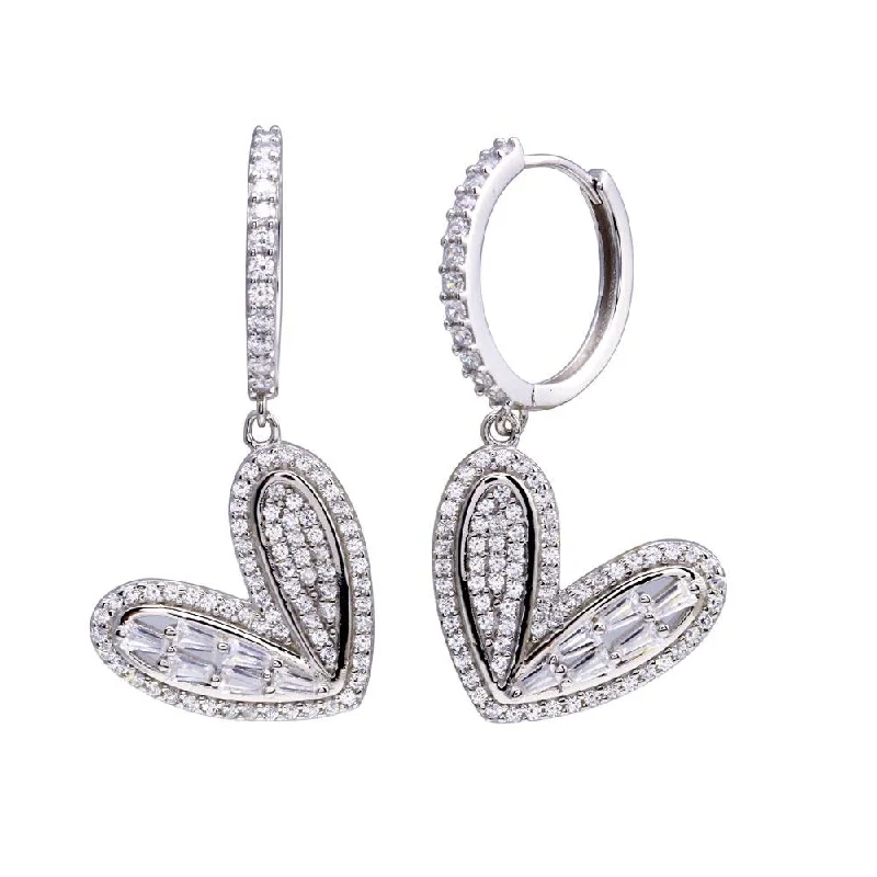 luxury crystal earrings for women -Rhodium Plated 925 Sterling Silver CZ Hoop Dangling Wide Heart Earring - STE01320