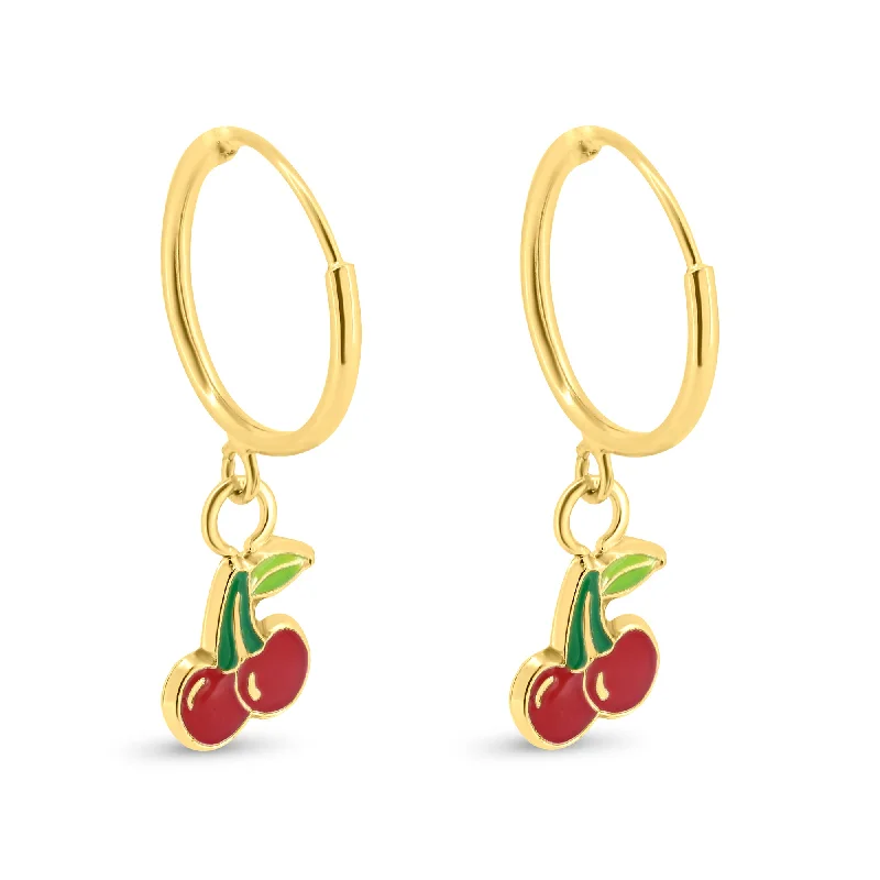 diamond earrings for women -14E00406. - 14 Karat Yellow Gold Cherry Hoop Earrings