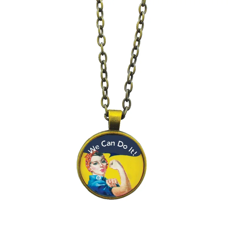 simple necklaces for women -Rosie the Riveter Medallion Brass Necklace