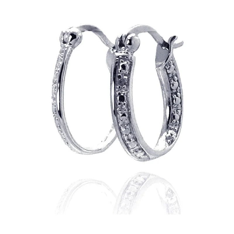 vintage-inspired earrings for women -Silver 925 Rhodium Plated Round Clear CZ Hoop Earrings - STE00692