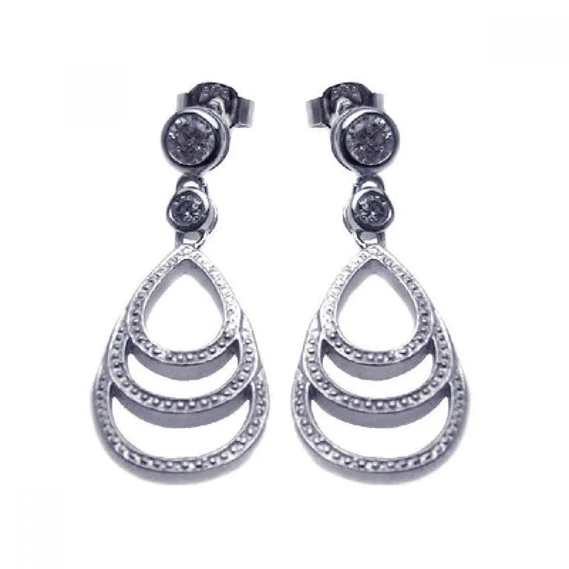 bridal earrings for women -Clearance-Silver 925 Rhodium Plated Teardrop Round CZ Dangling Stud Earrings - STE00648