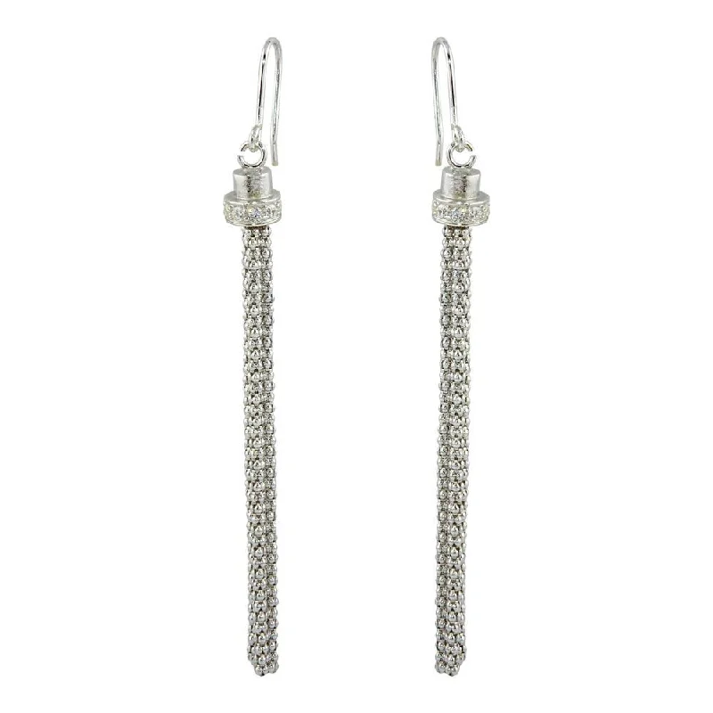 twisted earrings for women -Rhodium Plated 925 Sterling Silver Tassel Drop Earrings with CZ - ARE00010RH