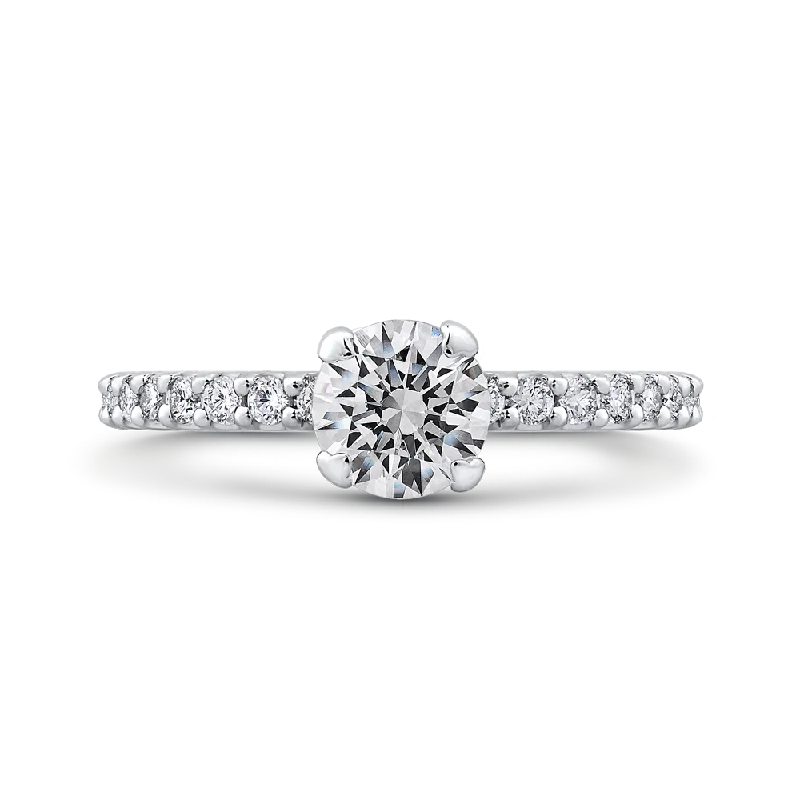 wedding bands and engagement rings for women -Round Diamond Engagement Ring In 14K White Gold