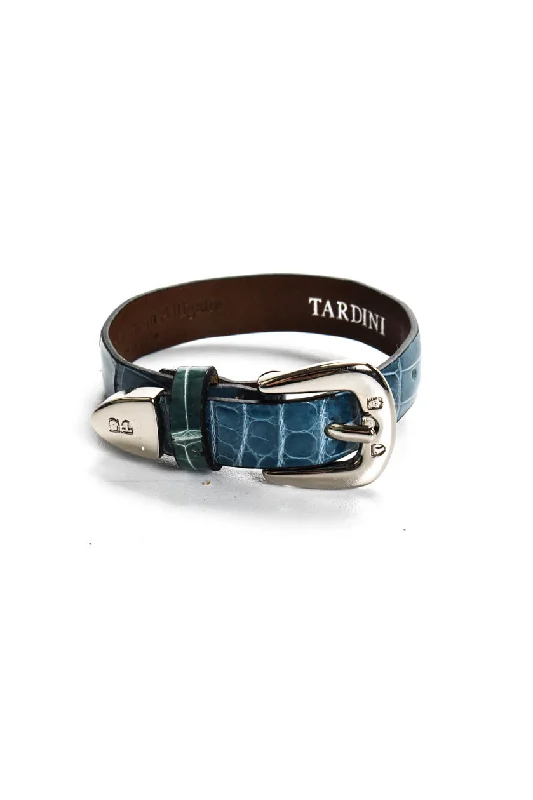 Tardini Womens Genuine American Alligator Country Style Buckled Bracelet Blue