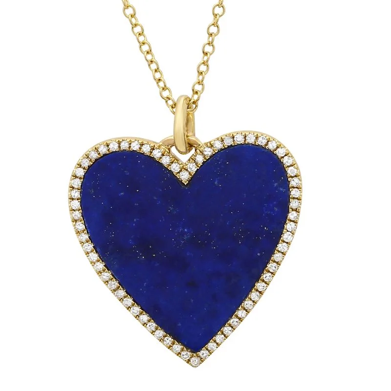 sterling silver necklaces for women -Yellow Gold Lapis and Diamond Heart Necklace