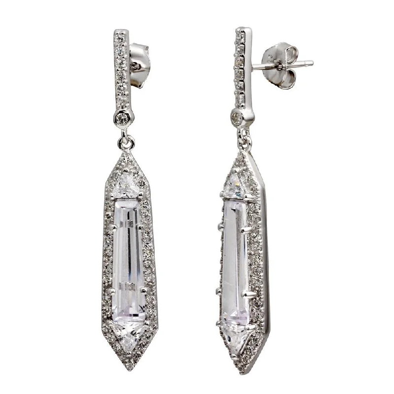 women’s silver drop earrings -Rhodium Plated 925 Sterling Silver Dangling Clear CZ Earrings - BGE00578CLR