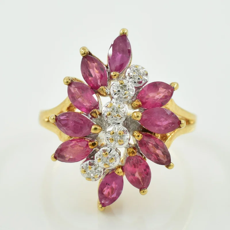 Ruby & Diamond Cocktail Ring | 1.50ctw, 0.03ctw | SZ 6 |