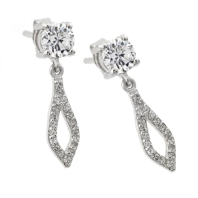 layered earrings for women -Silver 925 Rhodium Plated Square and Round Open Marquis Clear CZ Dangling Stud Earrings - STE00958