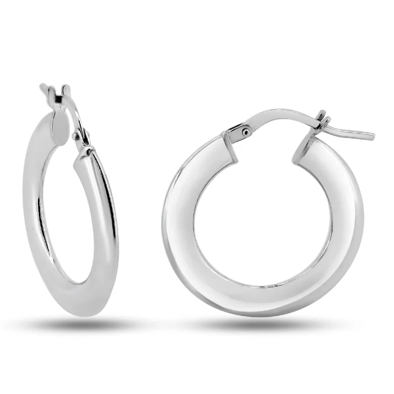 pearl earrings for women -Rhodium Plated 925 Sterling Silver Silver 2mm Hollow Loop Latch Back Earrings - ARE00034RH