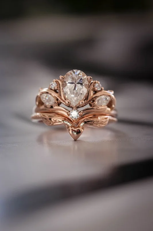 affordable diamond engagement rings -Lab grown diamond bridal ring set, rose gold stacking ring set / Swanlake