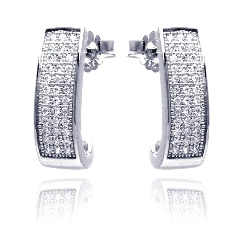 handmade earrings for women -Silver 925 Rhodium Plated Micro Pave Clear Round Rectangle CZ Stud Earrings - ACE00058