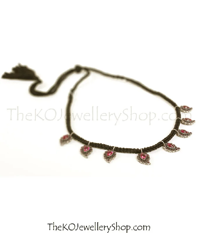 handcrafted necklaces for women -The Rasala Silver Paisley Thread Necklace