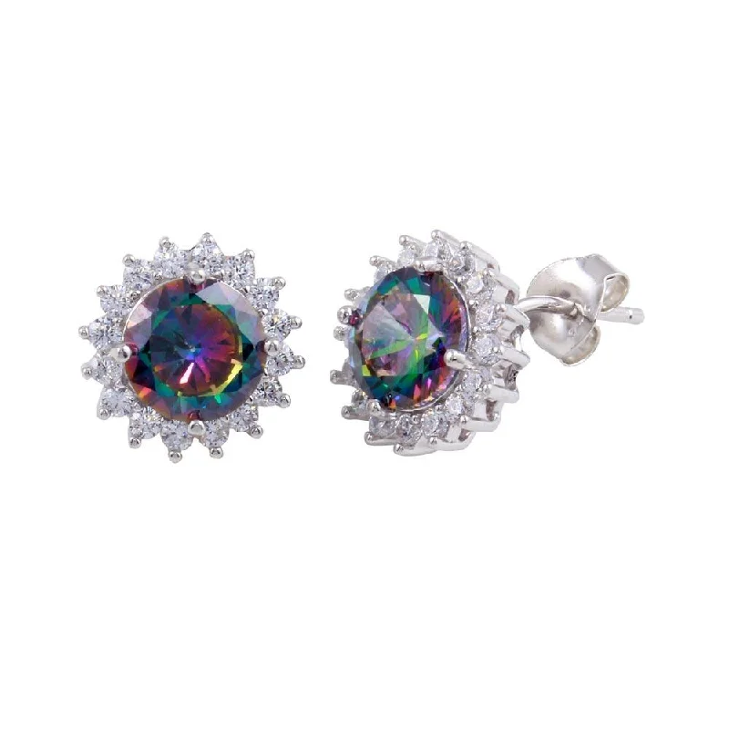 elegant dangle earrings for women -Rhodium Plated 925 Sterling Silver Halo Synthetic Mystic Topaz Earrings - BGE00615