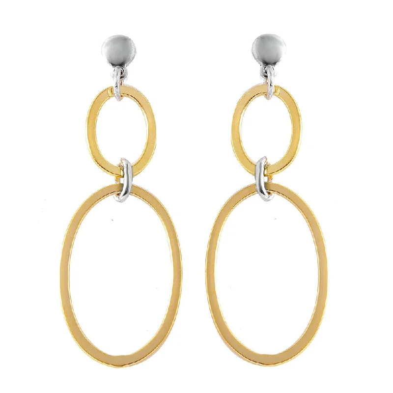 sparkling earrings for women -Silver 925 Gold Plated Double Open Oval Earrings - ITE00070GP