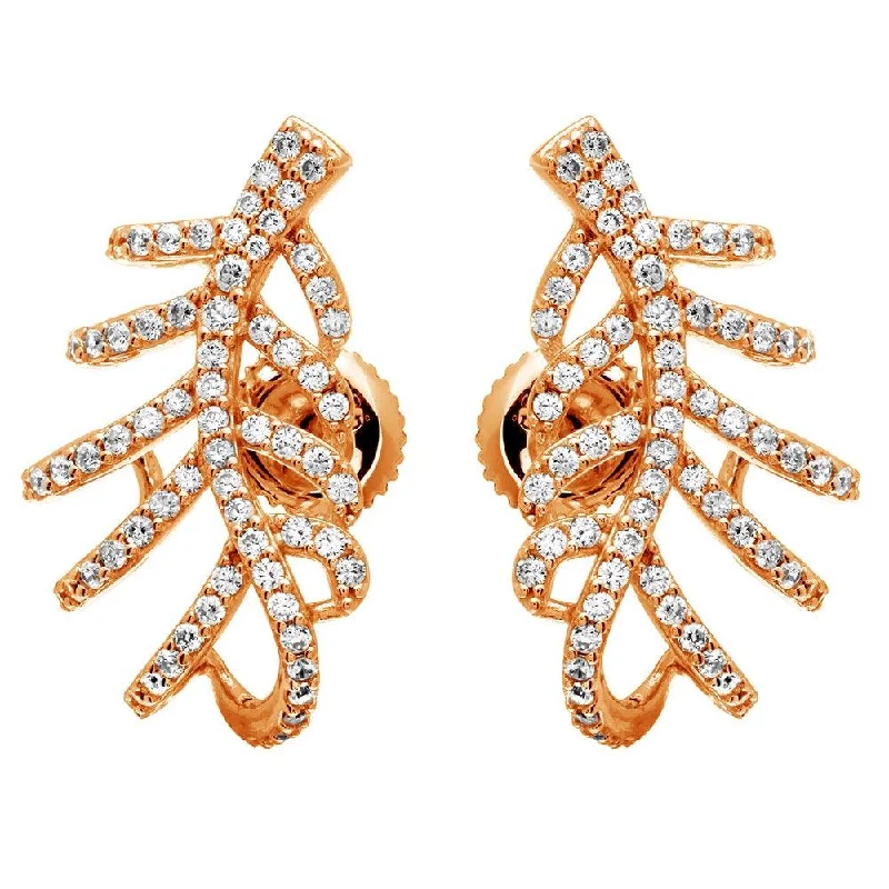 hoop earrings for women -Rose Gold Plated 925 Sterling Silver Leaf Hugging CZ Earrings - GME00060RGP