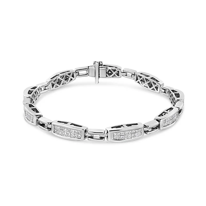 14K White Gold 2.00 Cttw Invisble-Set Princess Diamond Link Bracelet