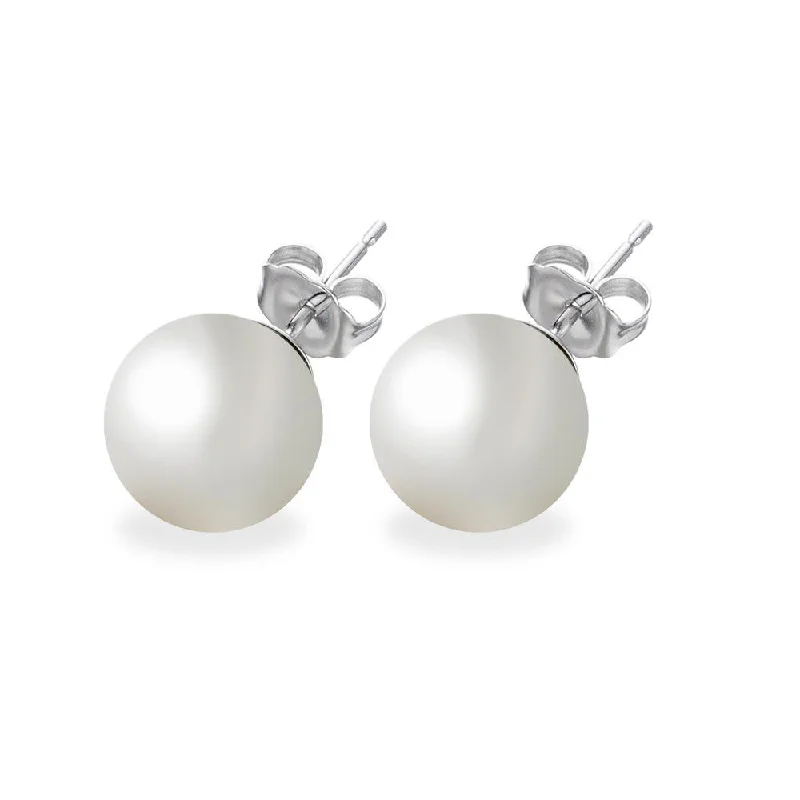 unique earrings for women -Silver 925 Rhodium Plated White Pearl CZ Stud Earrings - STE00639WHT