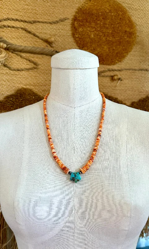 bridal necklaces for women -DINE’H NATIVE ARTS Coral and Turquoise Necklace Strand • 30g