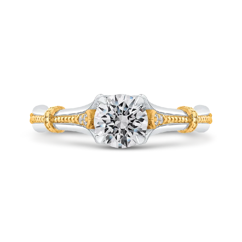 elegant engagement rings for women -14K Two Tone Gold Round Diamond Floral Engagement Ring