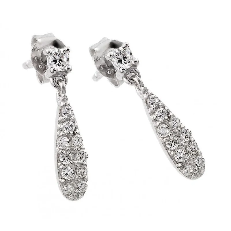 silver earrings for women -Silver 925 Rhodium Plated Round Clear CZ Teardrop Dangling Stud Earrings - STE00957