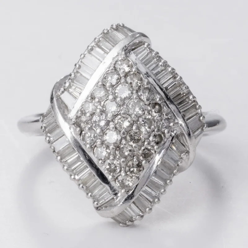 Platinum Navette Baguette and Round Diamond Ring | 1.10 ctw | Sz 5.25