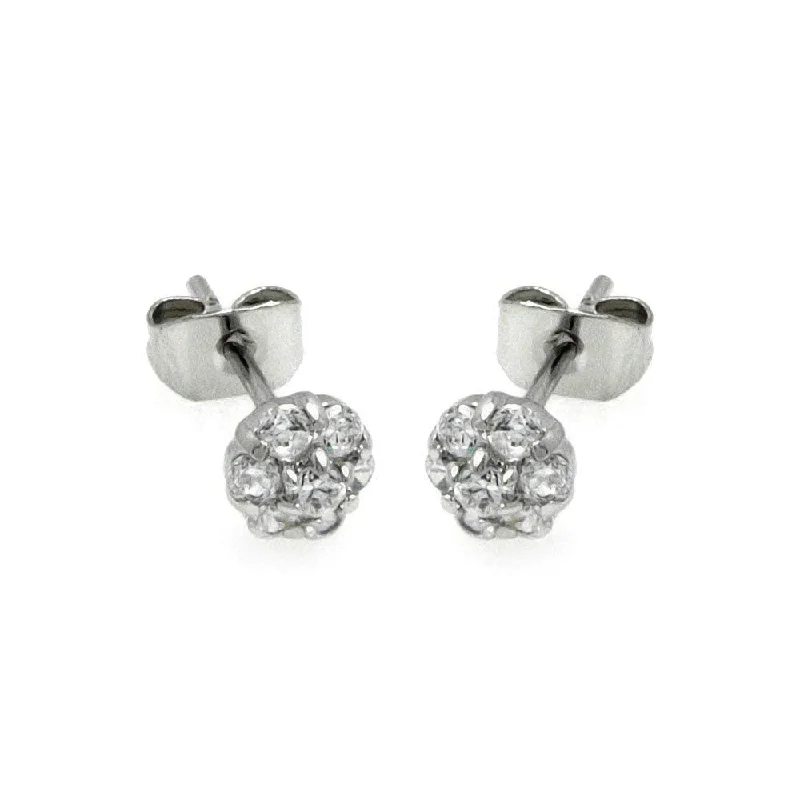 elegant hoop earrings for women -Silver 925 Rhodium Plated Flower CZ Stud Earrings - BGE00229