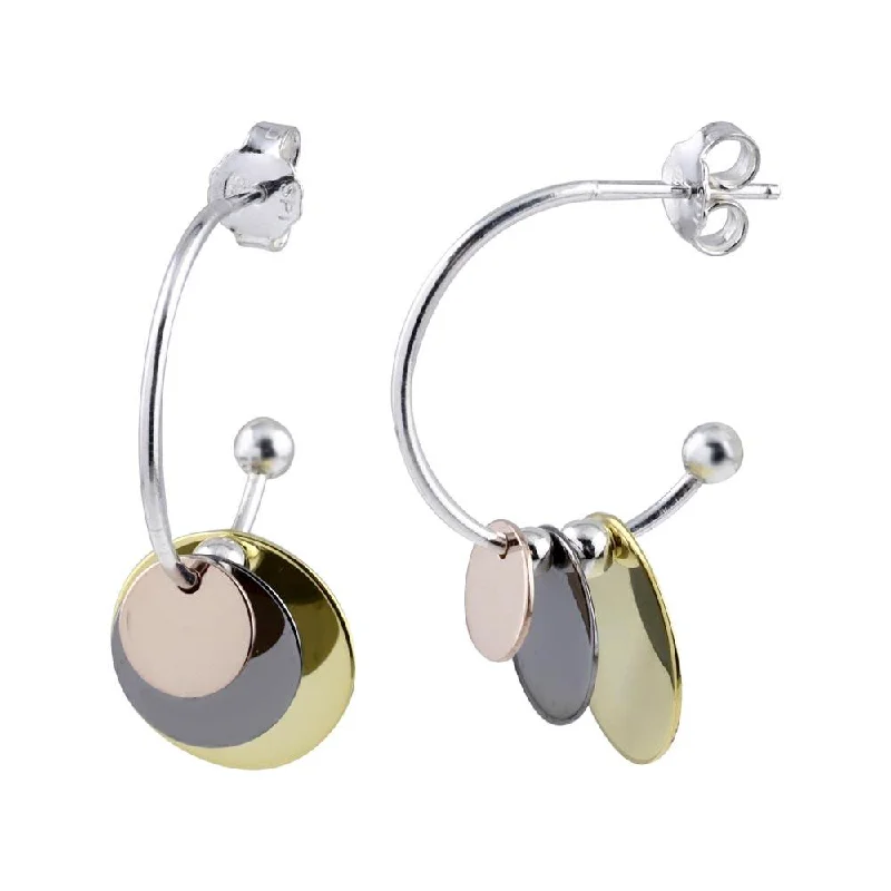 hoop earrings for women -Multi Plated 925 Sterling Silver Dangling Round Charm Earrings - SOE00022