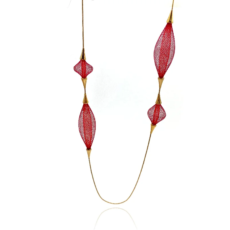 layered necklaces for women -Red Nylon Multi-Bulb Necklace