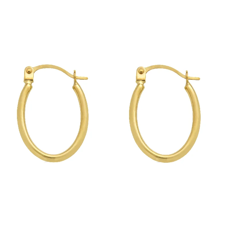 geometric diamond earrings for women -14E00382. - 14 Karat Yellow Gold Oval Hoop Latch Lock Earrings