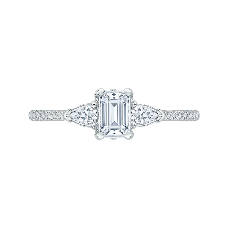 elegant princess cut engagement rings -Emerald Cut Diamond Engagement Ring In 14K White Gold