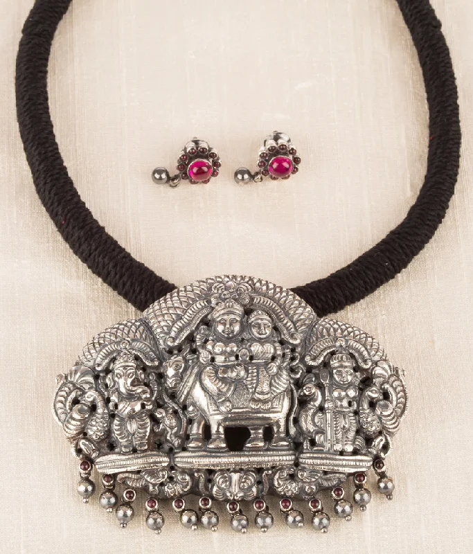 chunky necklaces for women -The Sharva Silver Deity Necklace