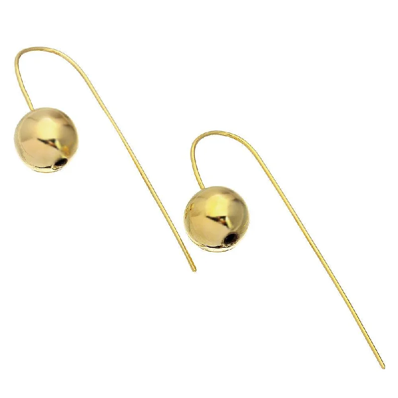 large hoop earrings for women -Gold Plated 925 Sterling Silver Bead Earrings with Hanging Post  - STE01079GLD