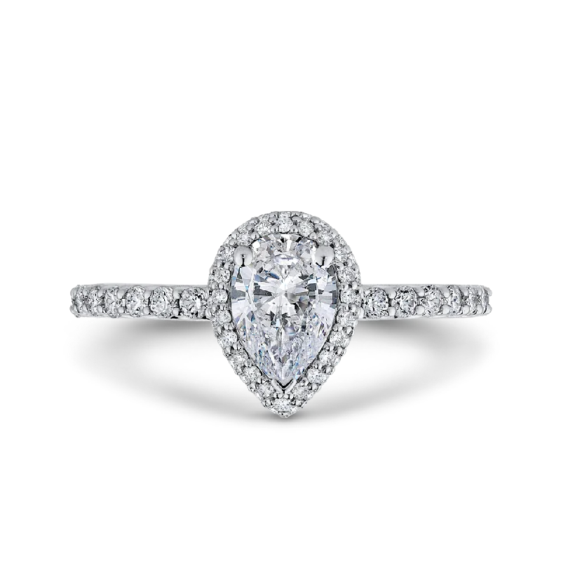 women’s stackable engagement rings -14K White Gold Pear Diamond Halo Engagement Ring