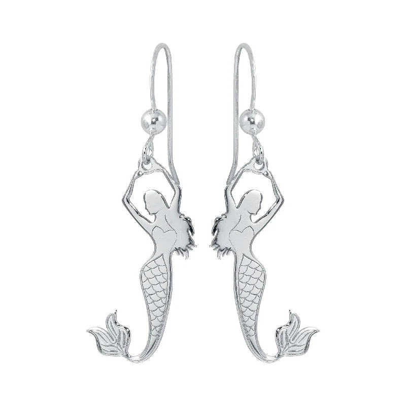 diamond hoop earrings for women -Rhodium Plated 925 Sterling Silver Dangling Mermaid Earrings - SOE00032