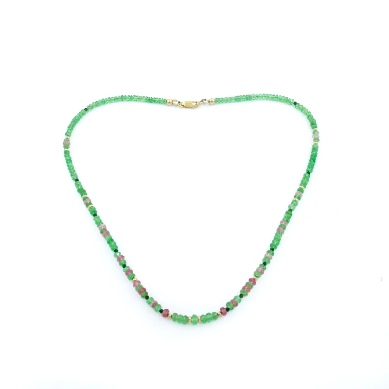 personalized necklaces for women -14K Gold Tsavorite & Tourmaline Gem Strand Necklace