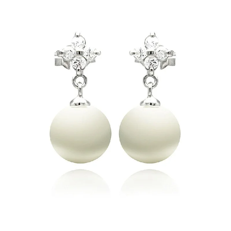 mixed metal earrings for women -Silver 925 Rhodium Plated Clear CZ Enamel Pearl Dangling Stud Earrings - STE00896